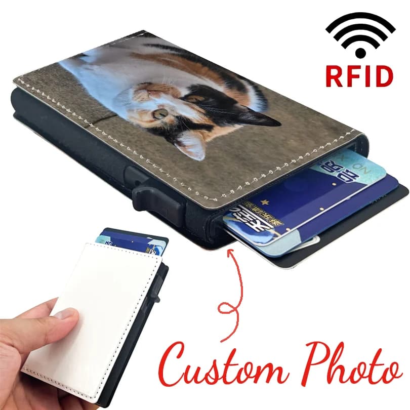 Custom Photo RFID Blocking Men Card Holder Creative Credit ID Card Case Women Wallet Storage Box Sweet Holiday Gift for Parents