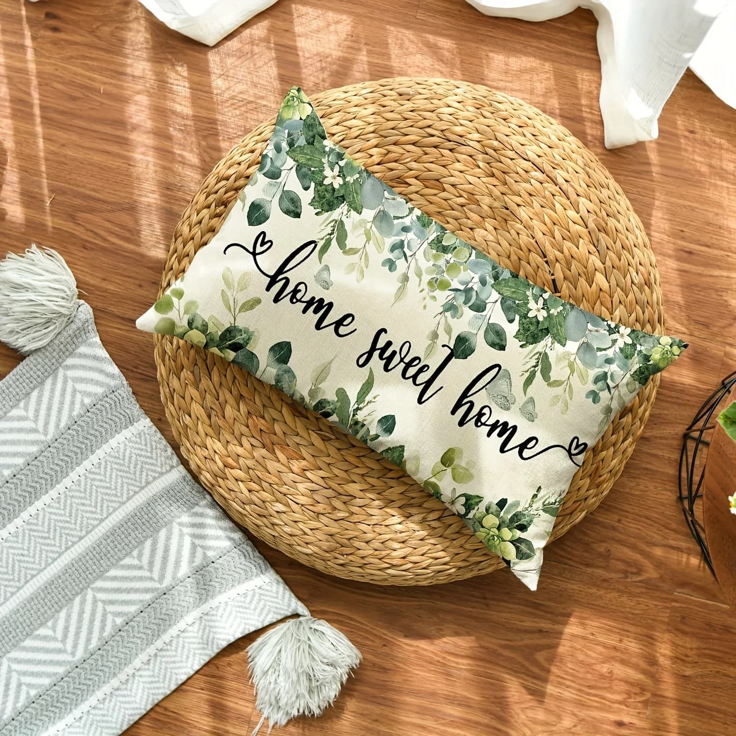 1 federa per cuscino lombare con stampa a tema Home Sweet Home Eucalyptus Greenery, adatta per divano, camera da letto, soggiorno, ingresso