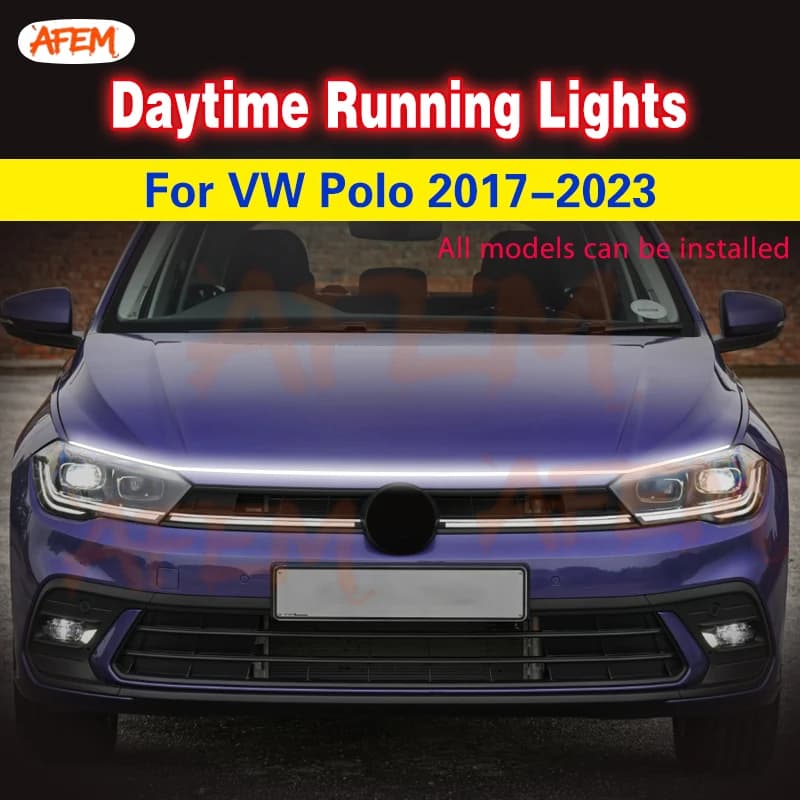 12V Car LED Flexible Strip Lights Car DRL Daytime Running Lights Waterproof Headlight Driving Lamp DRL For VW Polo 2017-2023