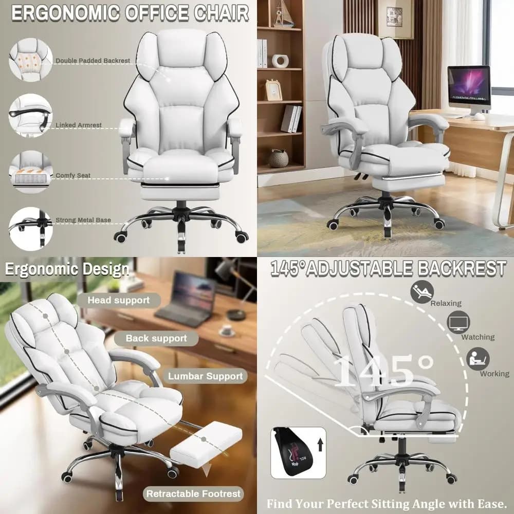 Sedia da Gaming Ergonomica Reclinabile con Poggiapiedi, Sedia da Ufficio con Schienale Alto, Comoda Sedia in Pelle con Ruote