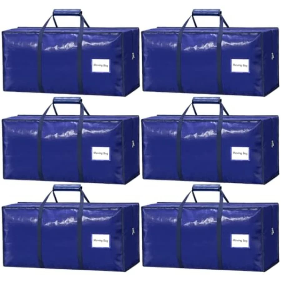 Confezione da 6 Grandi Sacchi per Trasloco, Sacchi Riutilizzabili Resistenti con Cerniere e Maniglie, Sacchi Extra-Large per Imballaggio e Trasloco