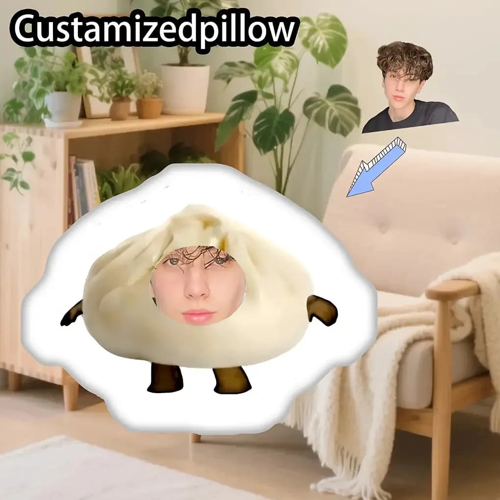 Tessuto di peluche creativo: cuscino di peluche personalizzato, cuscino di design personalizzato con foto per il viso, cuscino di design in materiale stile panino
