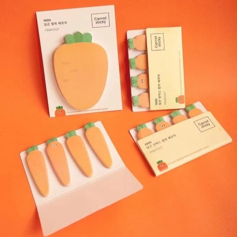 Blocco Note Creativo a Forma di Carota, Quaderno con Adesivi Non Appiccicosi, Strappabili e Riutilizzabili, Indice Trasparente