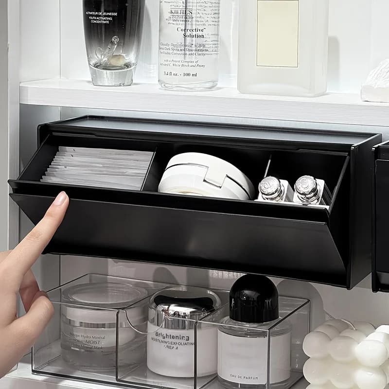 1pc Multi-Purpose Compartment Organizer, Flip-Top No-Drill Box for Makeup Pads, Swabs & Sanitary Pads