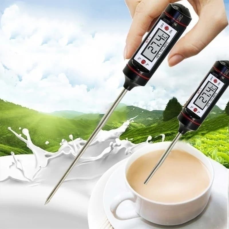Digital Thermometer for Foods with Stainless Steel Round, Multifunctional Tool for BBQ, Steaks, Turkey, Wine and Kitchen