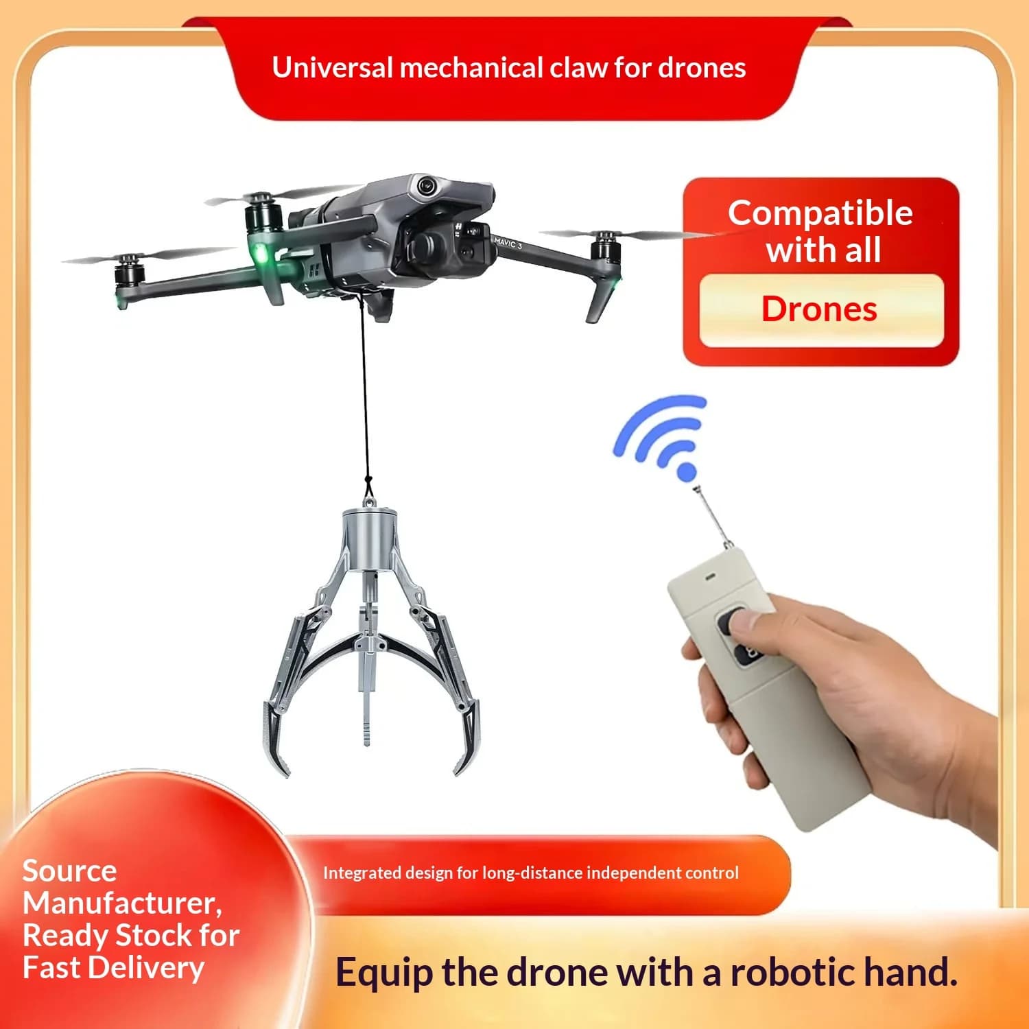Artiglio meccanico con telecomando universale per drone: controllo a lunga distanza e ricarica rapida, accessorio di espansione per DJI/Autel/Hubsan