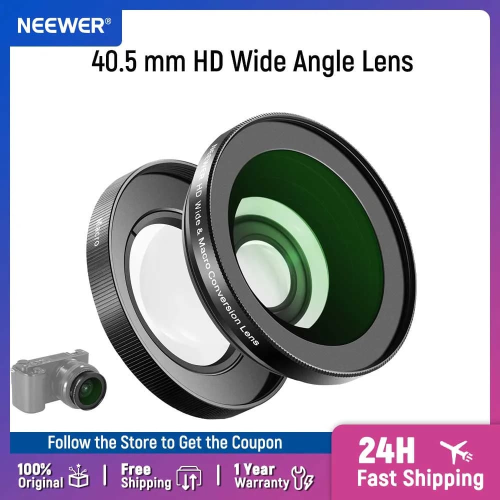 NEEWER Obiettivo grandangolare HD da 40,5 mm per Sony ZV-1F ZV-E10 A5000 A6000, 2 in 1 grandangolare da 18 mm e adattatore per obiettivo aggiuntivo macro 10x