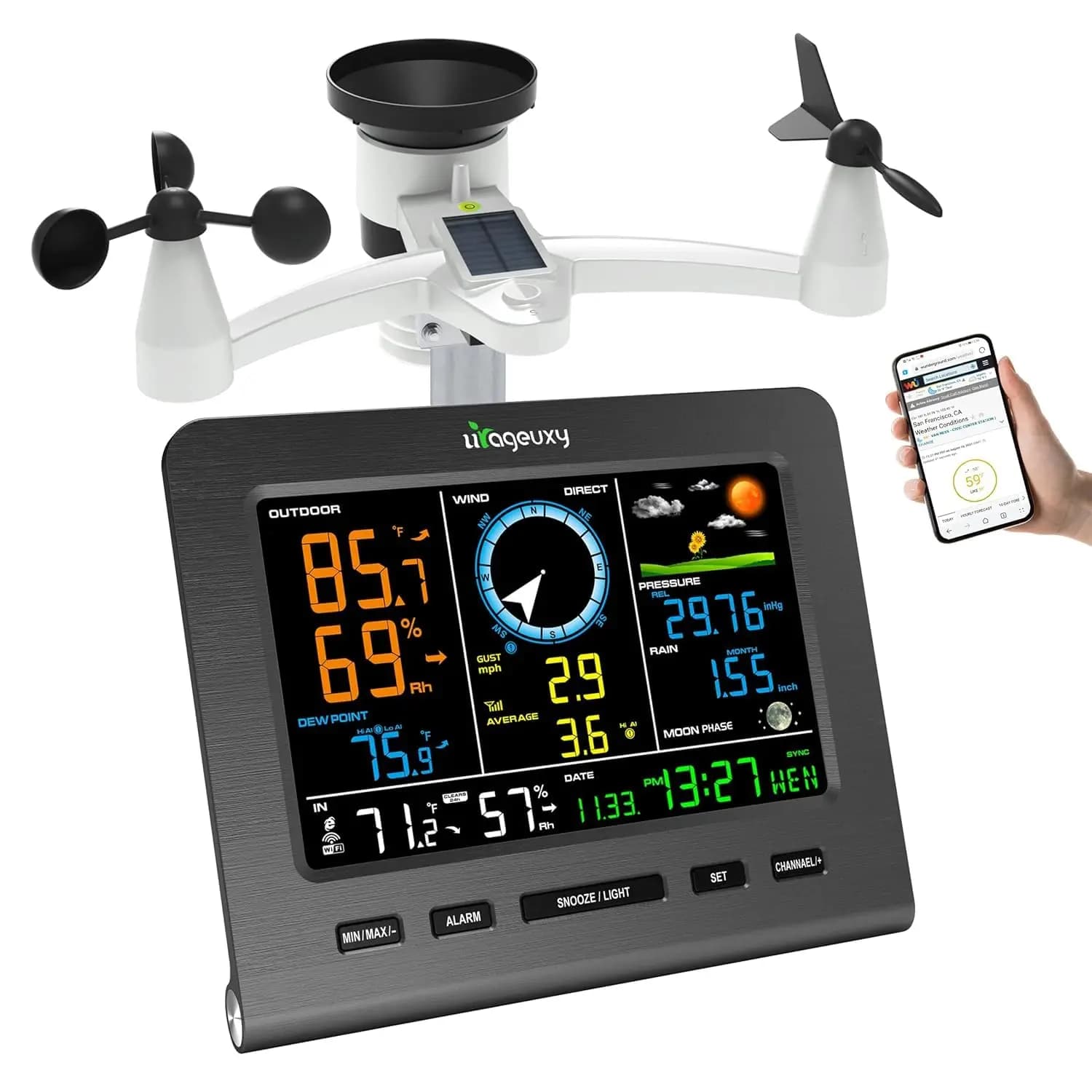 WiFi 2025 indoor and outdoor weather station with digital thermometer Speed/wind direction sensor Wireless thermometer Igrometer