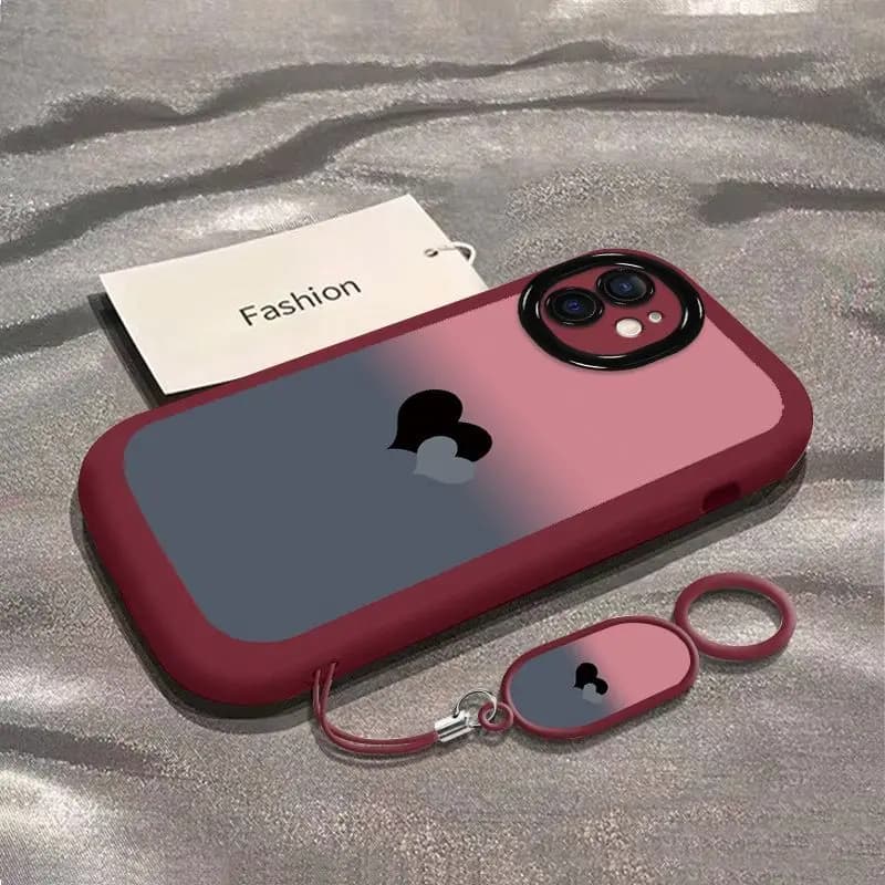 Cute Gradient Heart Phone Case with Matching Lanyard Ring Shockproof Soft Touch Cover for IPhone17 16 15 14 13Pro Max Aesthetic