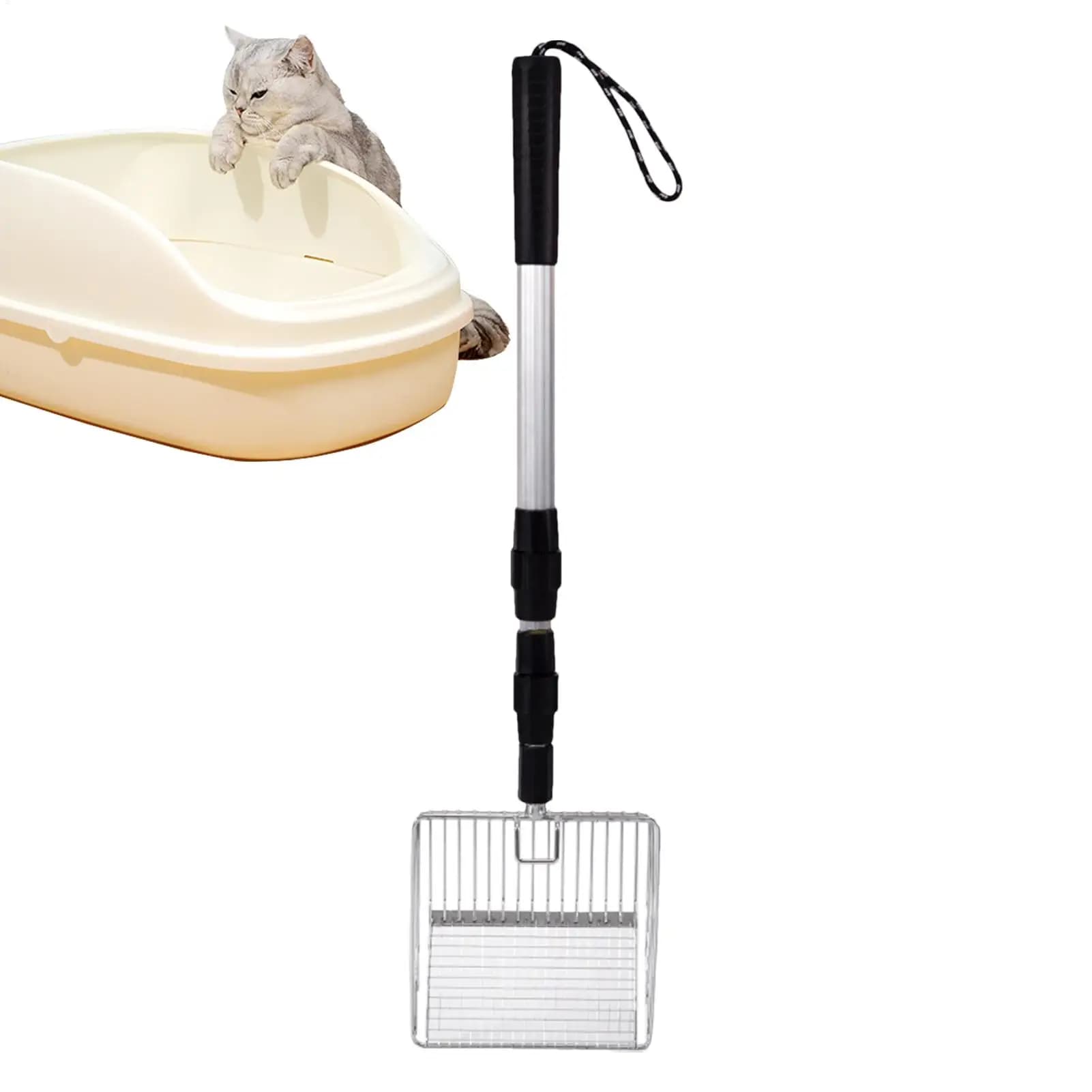 Paletta per lettiera con manico telescopico, paletta per la pulizia del pollaio, paletta per la rimozione delle deiezioni per pollaio, capannone per capre, stalla, gatti e cani