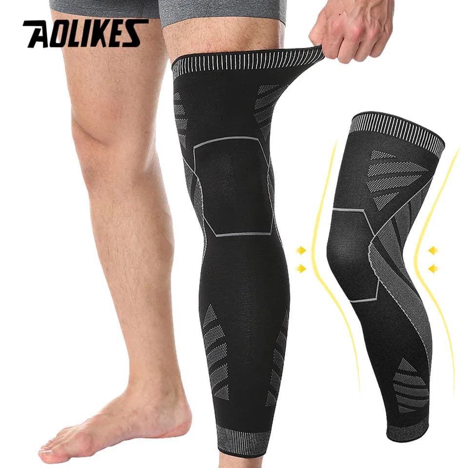 AOLIKES 1PCS Sport Manicotto di compressione per gamba intera Ginocchiera Protezione di supporto per sollevamento pesi Artrite Sollievo dal dolore articolare