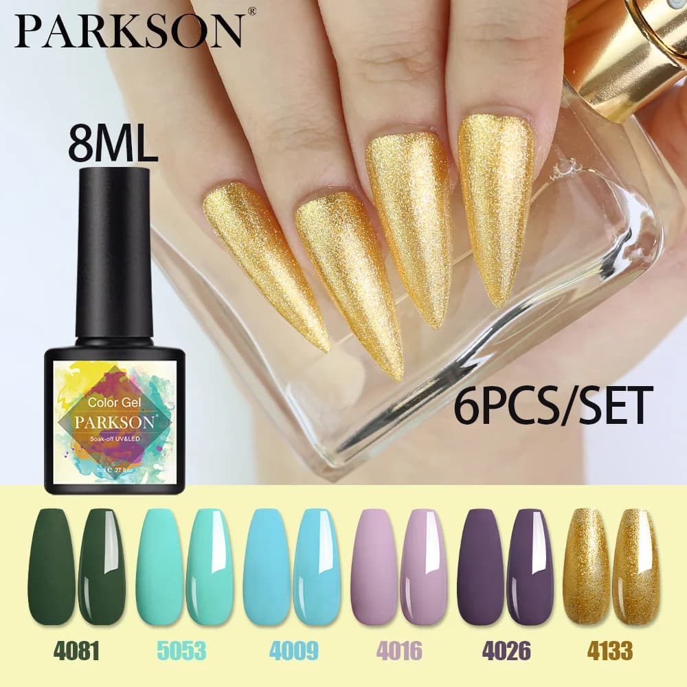 Parkson 8ml 6pcs Colorful Nail Polish Set Soak Off UV Violet Series Gel Varnish Mint Green & Sky Blue Long Lasting Nail Art Gel