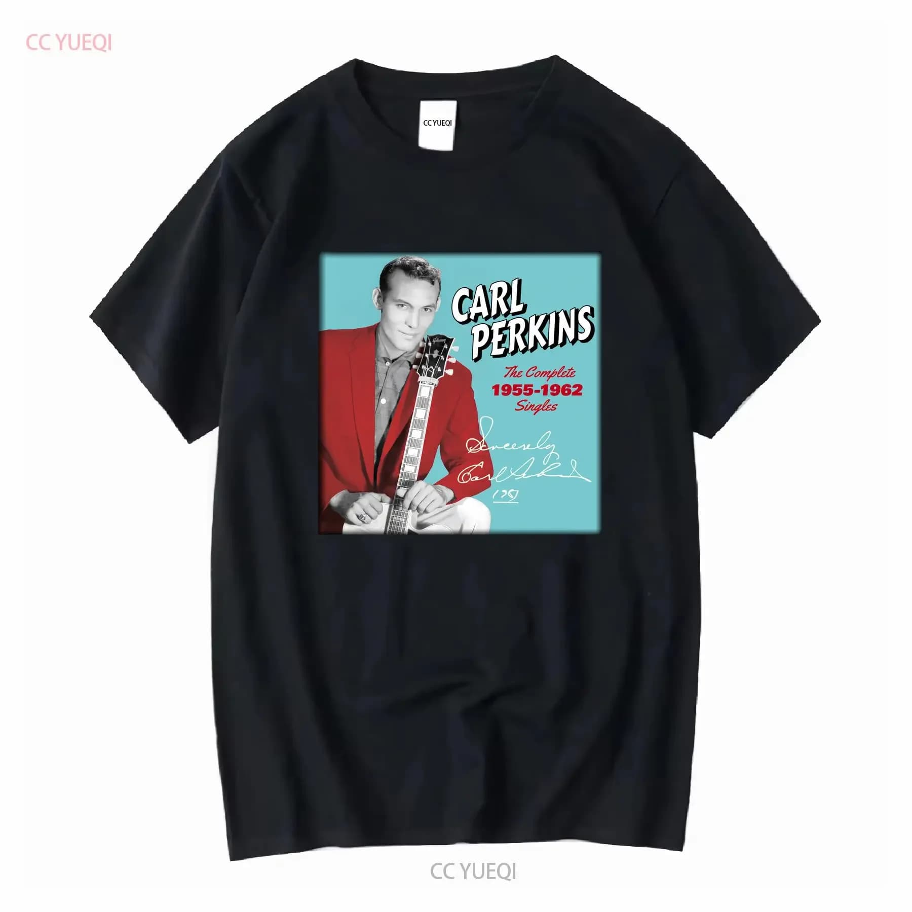 Raro Carl Perkins Cantante Cotone Per Fan S 2345XL Maglietta Nera TMB1533 vintage Lavato Traspirante Morbido streetwear grafico