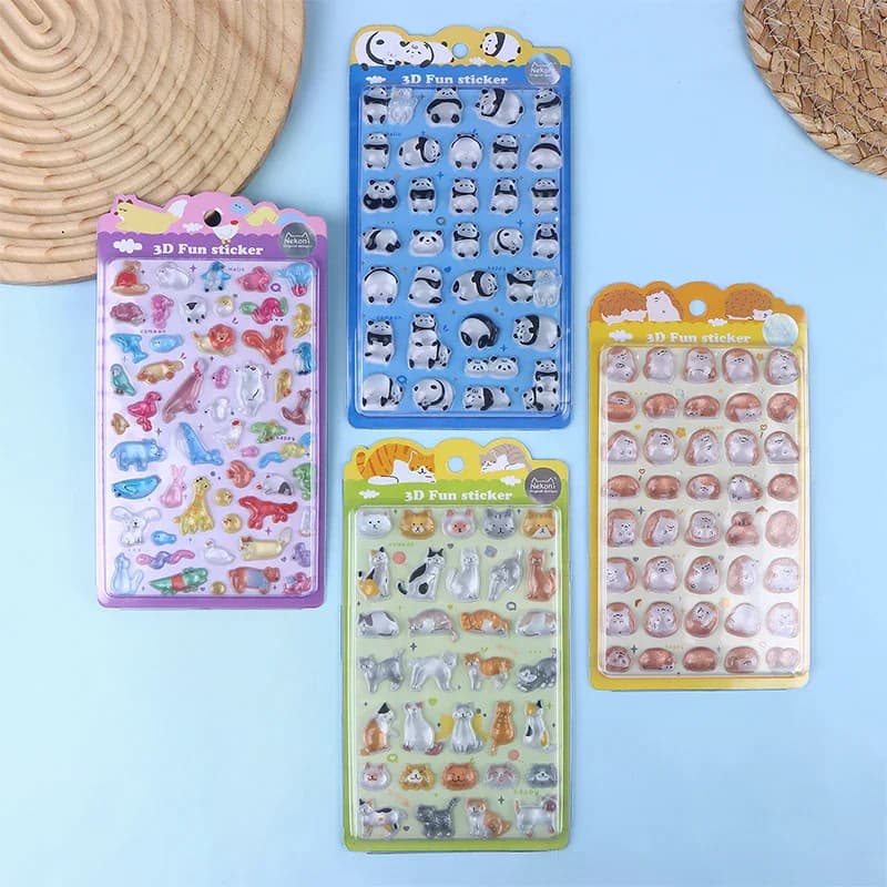 1/3/4Pcs 3D Decorative Sticker Cute Cartoon Anime Sticker Adorable Panda Cat Hedgehog DIY Scrapbook Phone Decoration Sticker