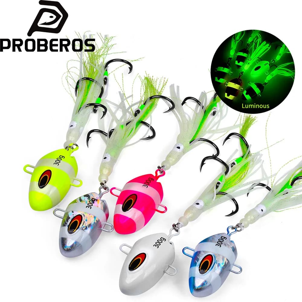 Proberos 1PC Trolling Jig Lure 100g-300g Kabura Fish Head Squid Assist Hooks Metal Jig Sinking Inchiku Trolling Fishing Lures