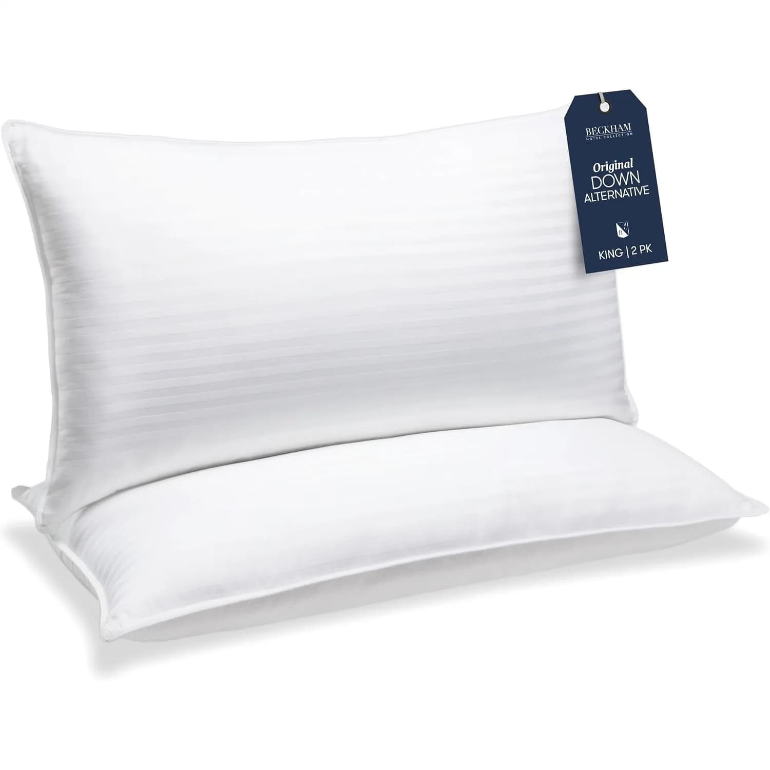 King Size Down Alternative Pillow Set of 2 - Cooling Bed Pillows for Back, Side or Stomach Sleepers with Breathable Cotton Cover