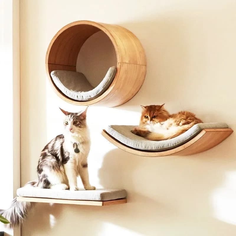 Scaffali da arrampicata per gatti in legno Albero per gatti a parete Tiragraffi in sisal Pedale Amaca per interni Parco giochi per gatti Accessori per gatti