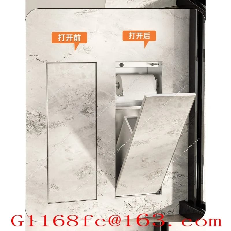Bathroom Concealed Stainless Steel Trash Can Niche Embedded Tissue Box Internet Celebrity Toilet Brush Shelf Wall Cabinet