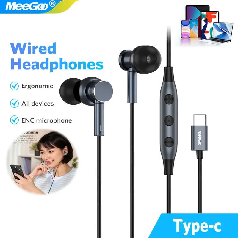 MeeGoo Auricolare cablato con microfono nell'orecchio 3,5 mm con cancellazione del rumore USB tipo C Auricolari Fulmine per iPhone 15 Pro Max Xiaomi
