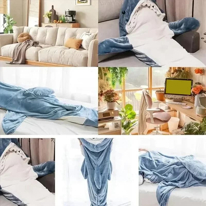 1 piece of adult shark blanket: wearable and warm winter dress with hood, fun sleeping bag for pajamas parties, cozy dress