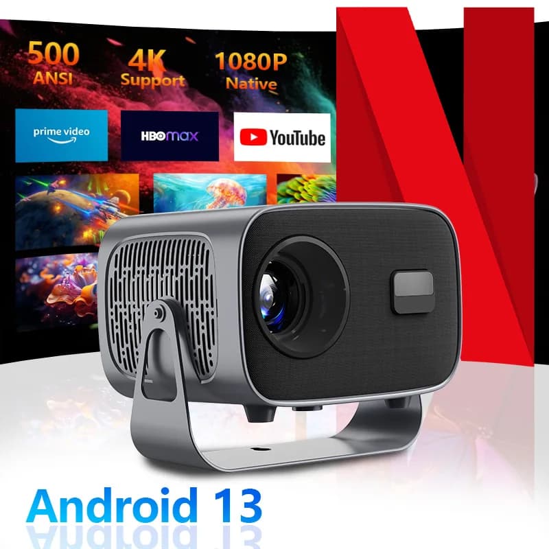 Mini Proiettore A10 1080P Android 13 WiFi6 BT5.0 Supporto 4K Correzione Automatica Keystone 180° ° Home Theater Portatile Girevole Compatibile con Telefono