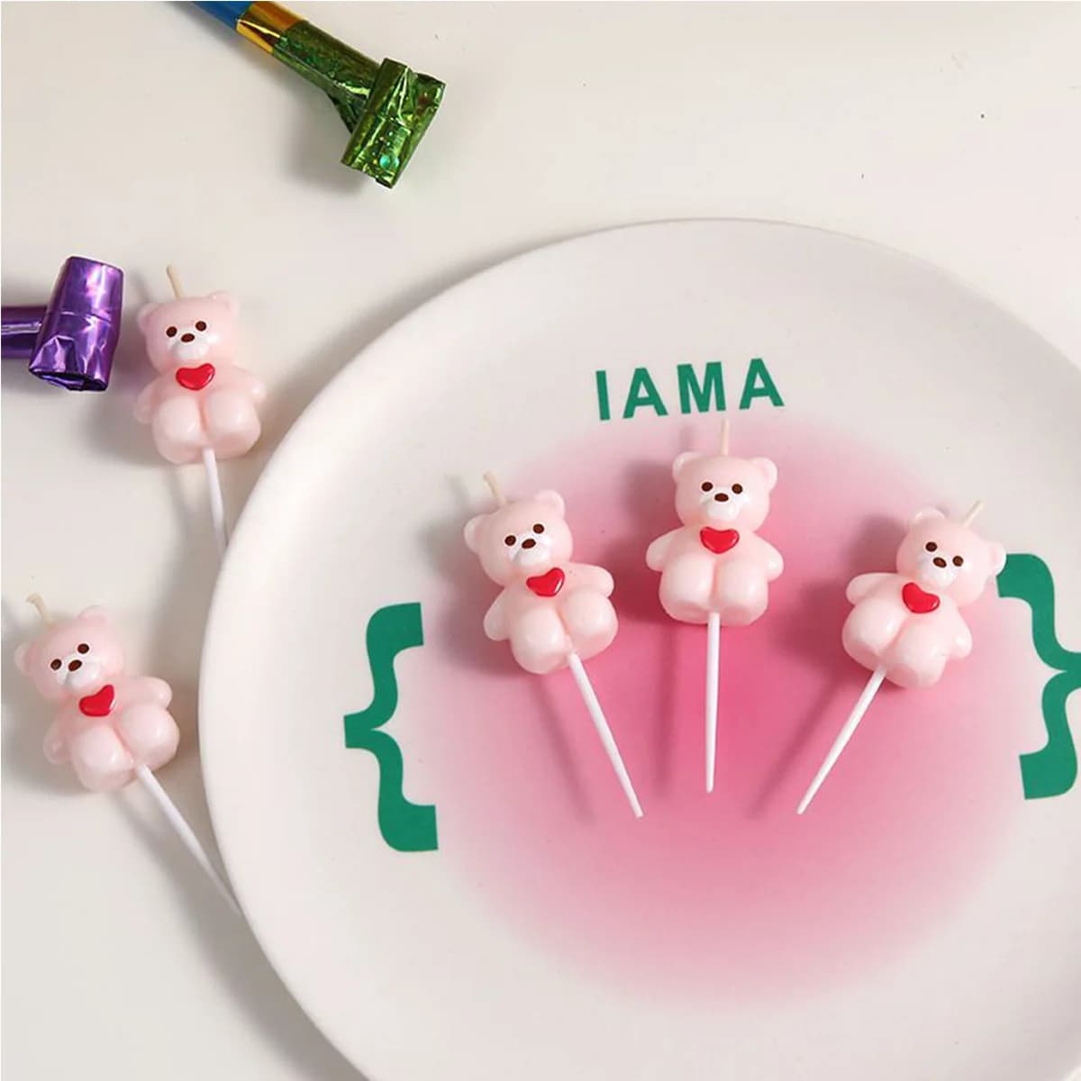 5pcs Cartoon Hug Bear Candle Set Cute Mini Bear and I love you funny candles for Birthday Anniversary supplies for party cake decoration