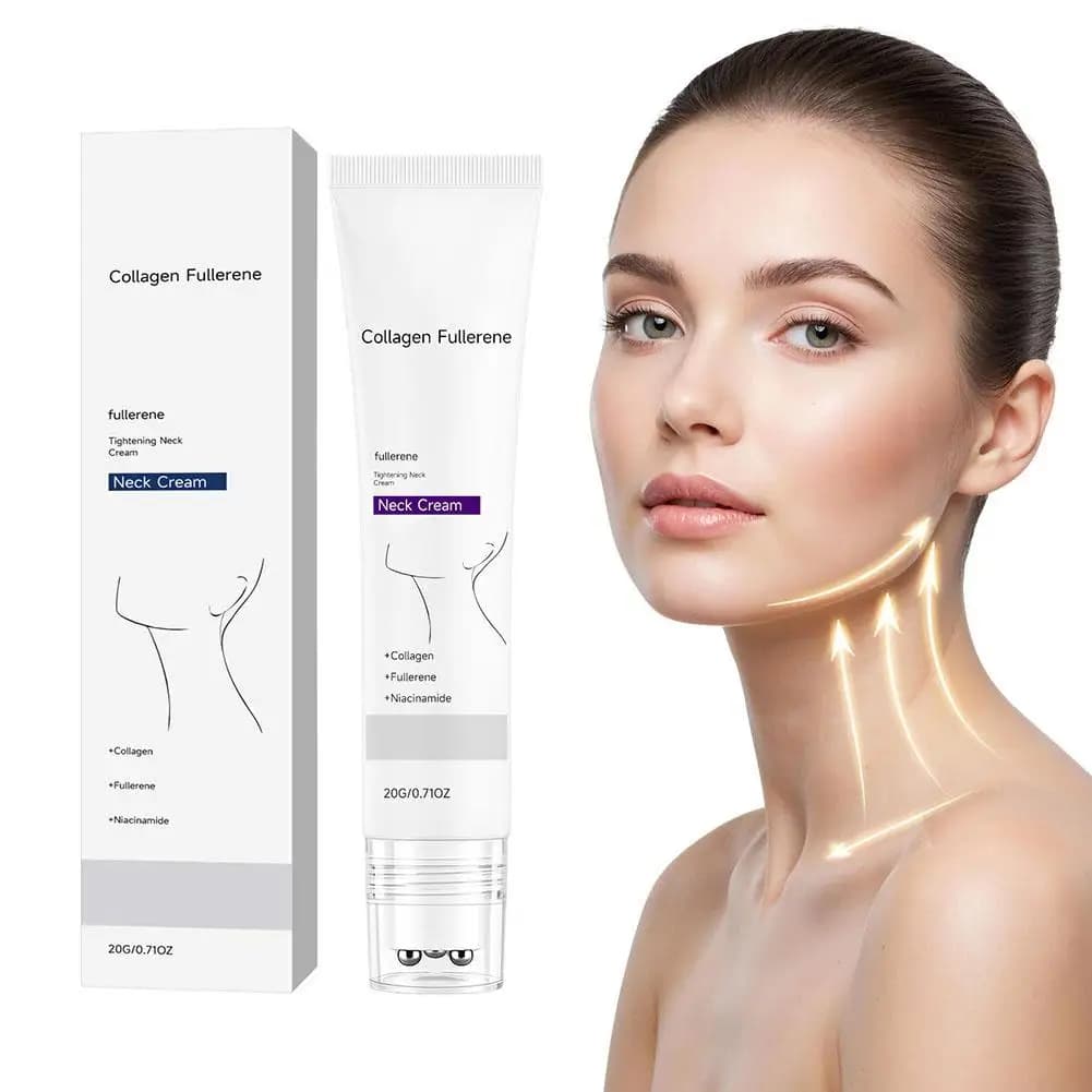 Magic Collagen Fullerene Neck Cream Firming & Lifting Neck Moisturizer Neck Skincare with Collagen Peptides with Roller 50g