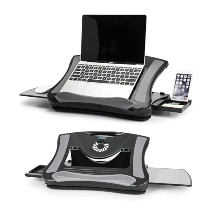 Supporto Portatile per Laptop con Cuscino, Tappetino Mouse Rimovibile e Porta Telefono, Regolabile in 5 Angolazioni per Casa e Ufficio