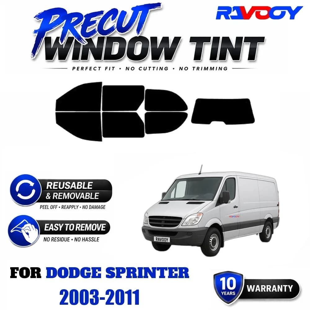 RAVOOY Precut Window Tint, Reusable Removable EPU Film, Custom Fit for Dodge Sprinter 2003-2011, UV Heat Protection