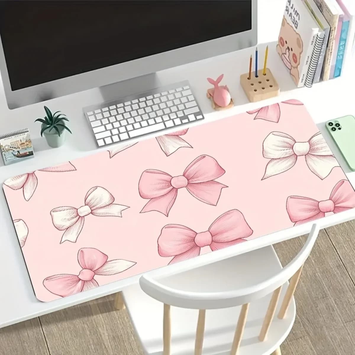 Tappetino per mouse da gioco con motivo a fiocco rosa, tappetino da scrivania lavabile antiscivolo in gomma per l'arredamento del computer di casa e dell'ufficio