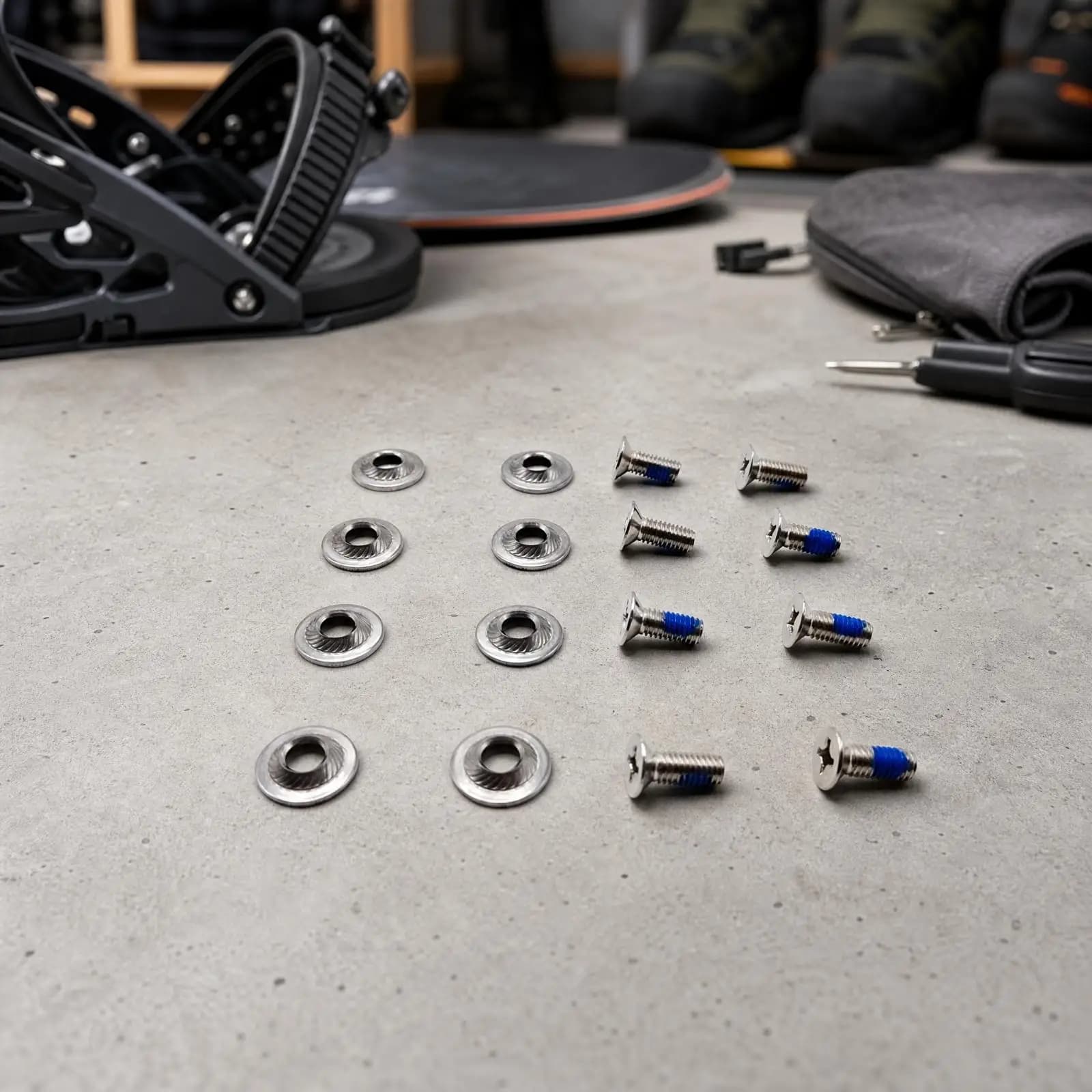 Anti Slip Snowboard Mounting Screws with Washers 304 Steel Thread Locking Hardware for Binding Baseplate Fix