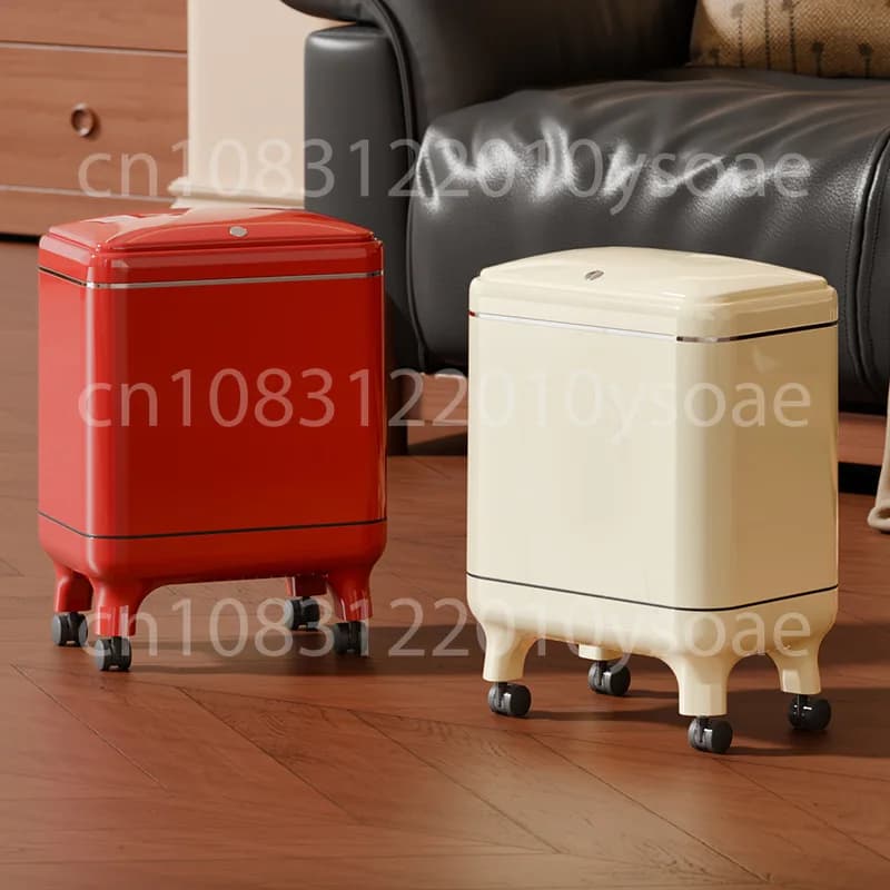 Large-Capacity Household Trash Can with Lid and Wheels—Stylish Movable Wastebasket for Bathrooms Living Rooms and Bedrooms