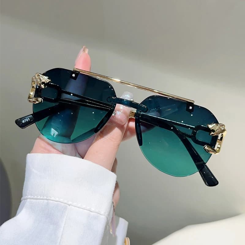 Frameless Beveled Sunglasses for Women, European & American Best-Selling Cross-Border Men's Retro Stylish UV Protection Glasses