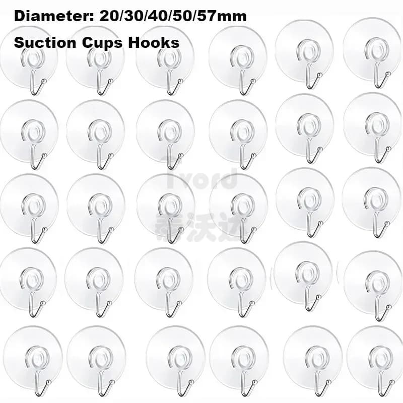10/5 pezzi Ganci a ventosa trasparenti da 20/30/40/50/57mm con ganci per cucina, bagno, finestre, appendiabiti da parete in vetro