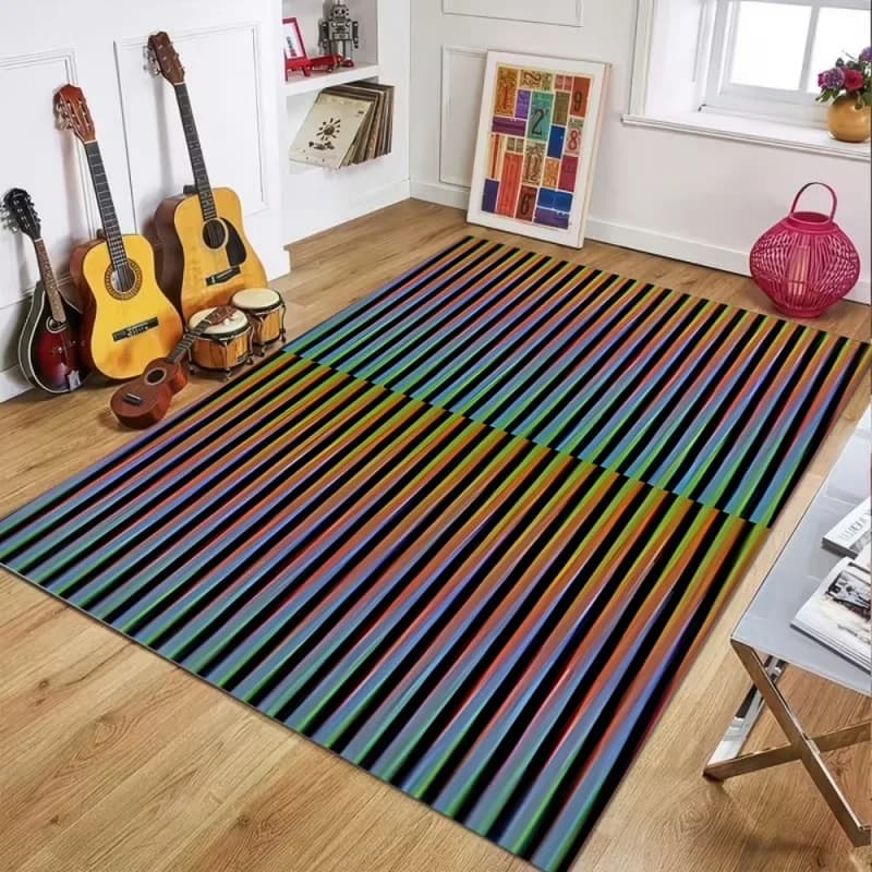 Colorful Rainbow Striped Area Rug Modern Non-Slip Carpet Vibrant Floor Mat for Living Room Bedroom Kids Room