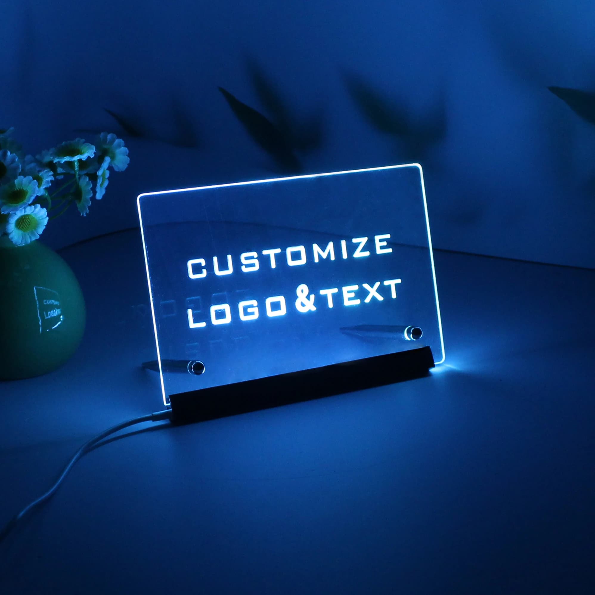Custom Acrylic LED Light Panel with Laser Engraving Wall/Wrinkle with LOGO Text - Brand Showcase Card for Portable Social Media