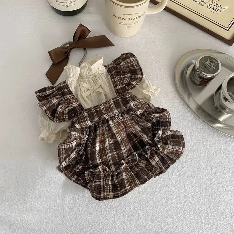 Pantaloni con boccioli di fiori scozzesi primaverili per animali domestici Gonna di zucca carina Gonna con fiocco scozzese da principessa per cani Teddy Pigiama per cani