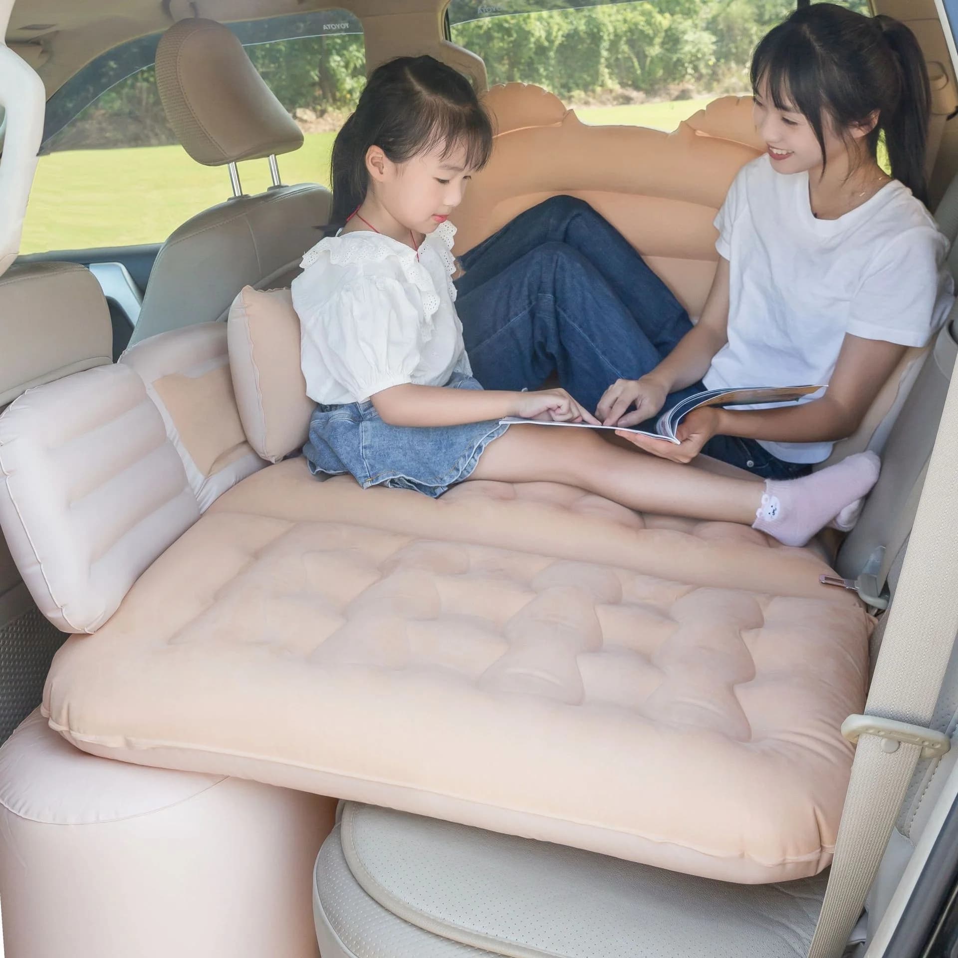 YUCALO Universal Car & SUV Inflatable Folding PVC Rear Travel Bed with Pillows Sleeping Mat Model LX-001 Bear for Travel & Sleep