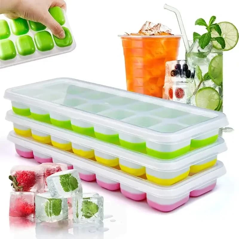 Stampo per vassoio per cubetti di ghiaccio in silicone a 14 griglie, produttore di cubetti di ghiaccio quadrato non tossico e durevole per bar, pub, vino e bevande
