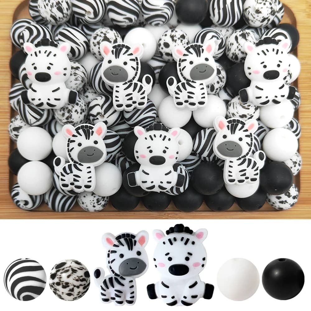 Set di 34 Perline in Silicone a Forma di Zebra per Creazione Fai-da-Te di Collane, Braccialetti, Decorazioni, Penne, Gioielli, Ciondoli, ecc. Regalo di compleanno per le vacanze