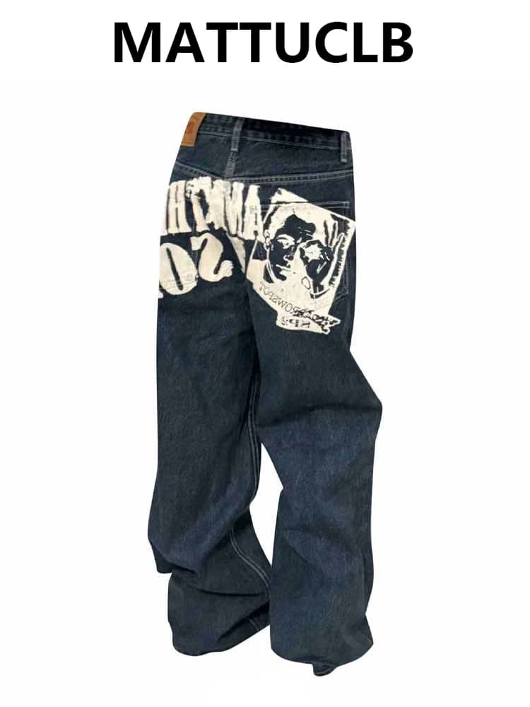 Women's Jean Baggy Denim Pants Y2K High Street American Retro Boyfriend Cowboy Japanese Harajuku Long Trousers Punk 2000s Tide