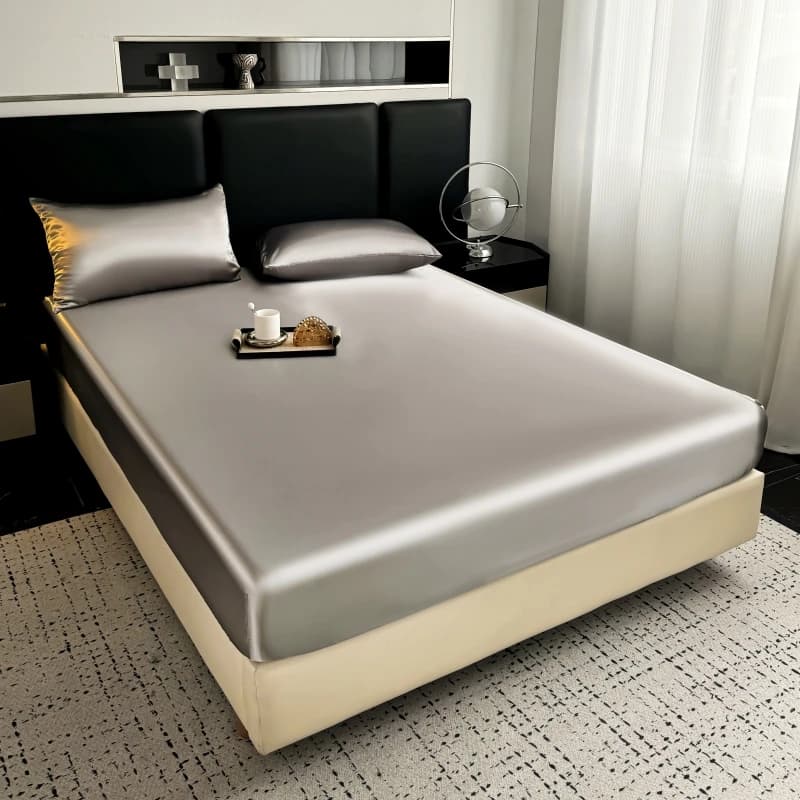 J15Senzuolo con angoli in tinta unita, coprimaterasso singolo doppio queen size, lenzuolo in raso di lusso in rayon con fascia elastica