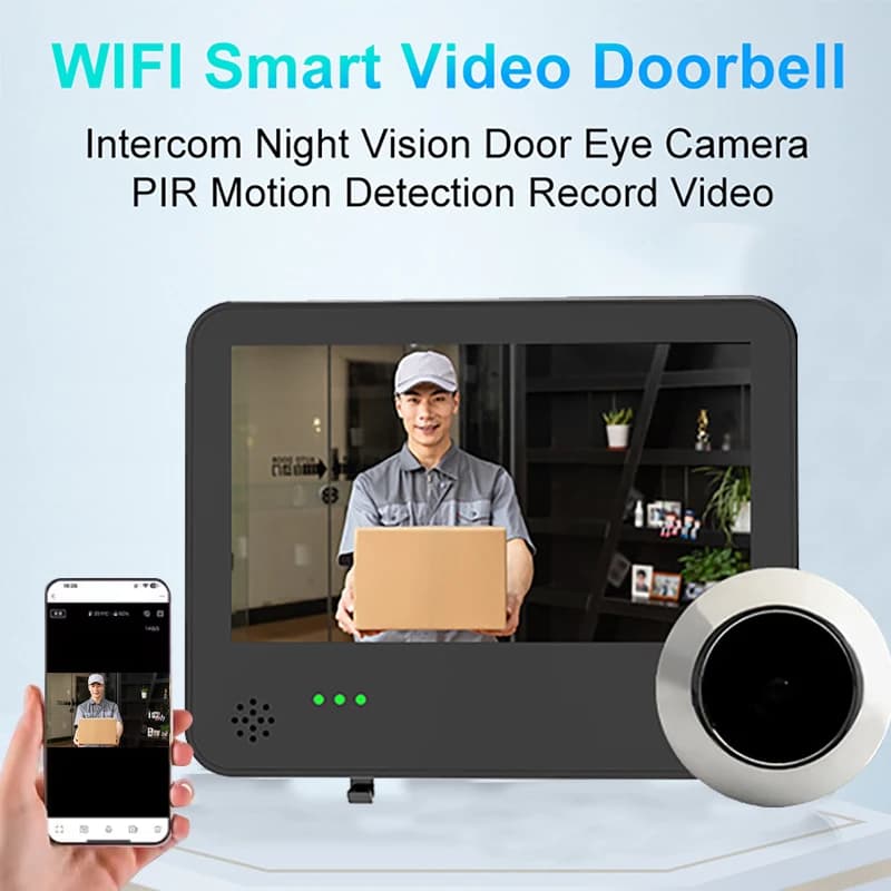 Telecamera di Sicurezza per Porta con Spioncino Intelligente Tuya, Schermo IPS da 4,3 Pollici, Visione Notturna, Rilevamento Movimento PIR, Videocitofono Wireless WiFi