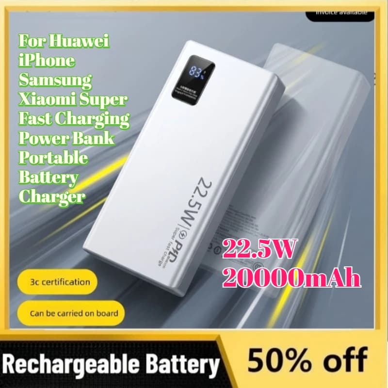 High-Quality 22.5W 20000mAh Power Bank for Huawei IPhone Samsung Xiaomi Super Fast Charging Power Bank Portable Battery Charger