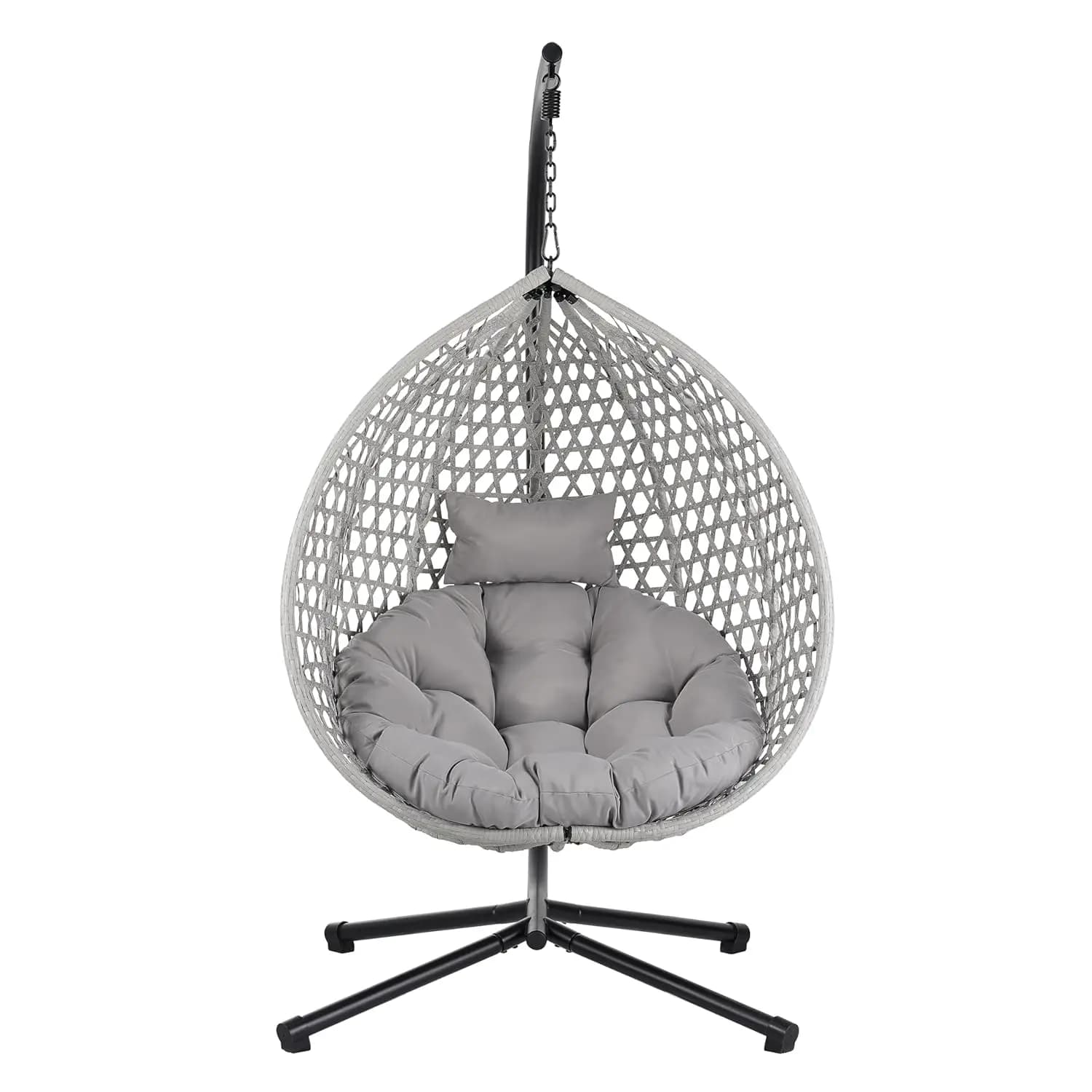 Sedia a dondolo pieghevole in rattan HDPE con supporto, cuscino rimovibile, 76,77 pollici, per interni ed esterni, grigia, personalizzabile