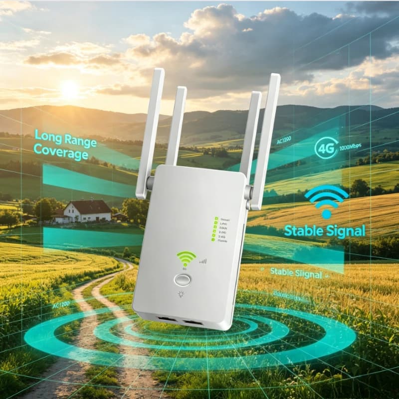 AC1200 WiFi Router Dual Band 5G 1200Mbps Long Range 4 Antennas Access Point 802.11AC Repeater Signal Booster for Home Office