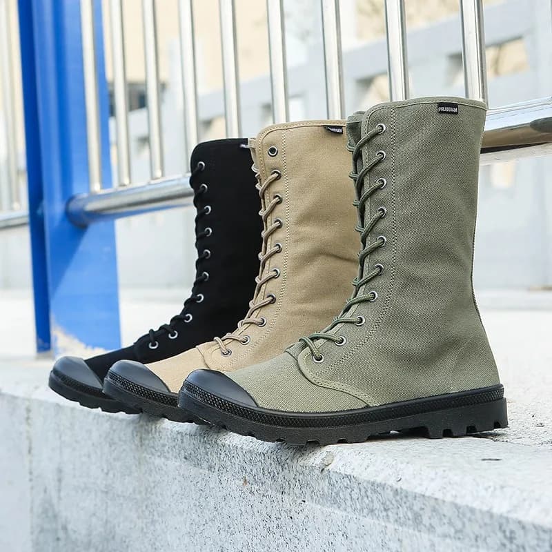 Stivali alti da uomo Stivali di tela casual alla moda Stivali da trekking antiscivolo da esterno per uomo Stivaletti casual con lacci Botas Masculina