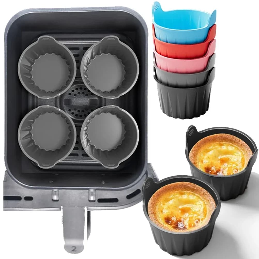 Stampo in silicone per friggitrice ad aria, stampo per uova pochette, utensile da forno per colazione, vassoio per friggitrice senza olio, stampo per muffin e cupcake, accessori da cucina
