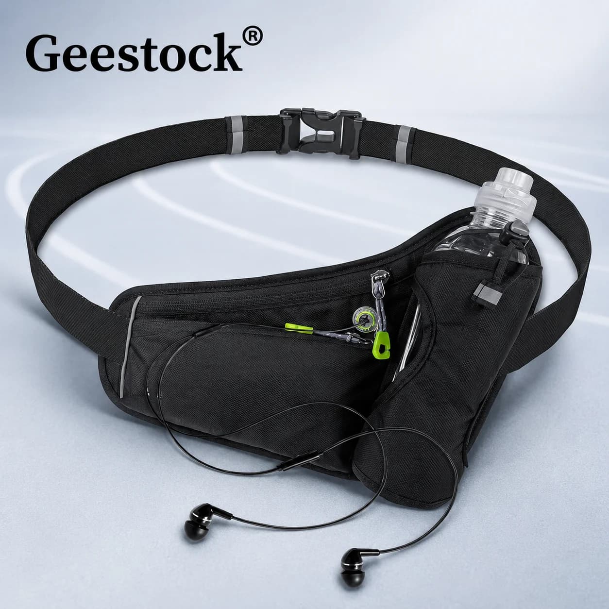 Running Waist Bag with Water Bottle Holder Reflective Hydration Belt Phone Pouch for Men and Women Hiking Cycling Jogging Travel