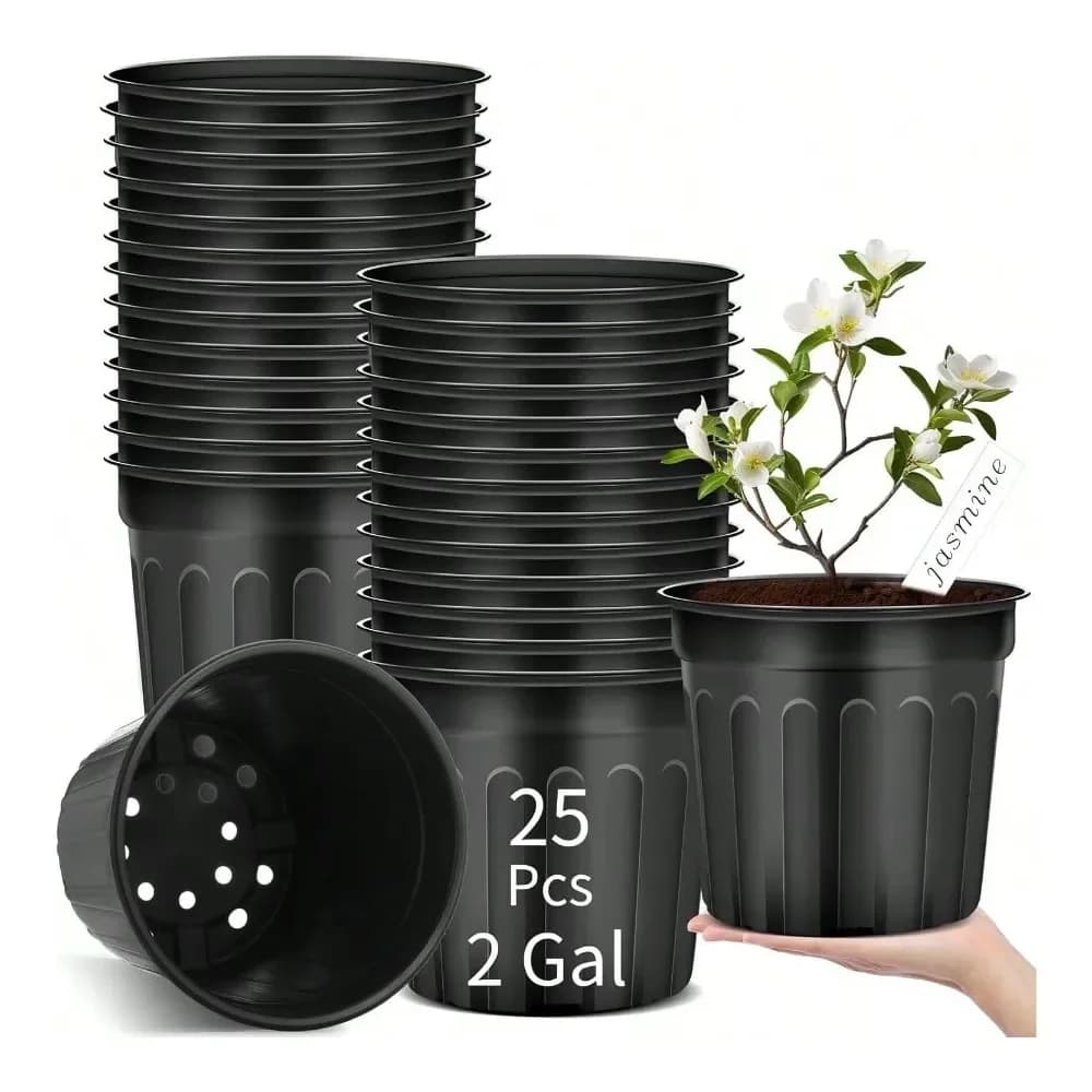 25 Vasi da Vivaio da 2 Galloni in Plastica Flessibile per Piante, Fiori e Semenzai, con Foro di Drenaggio, Spessi e Resistenti